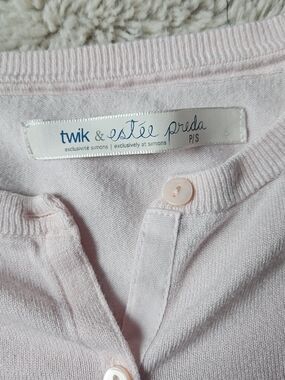 Cardigan Twik Simons Rose Pâle Écusson Visage Brodé - Taille Small